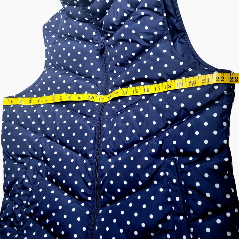 Lands End Womens Large Navy Blue Puffer Vest Down Feather Polka Dot Full Zip - Picture 7 of 9